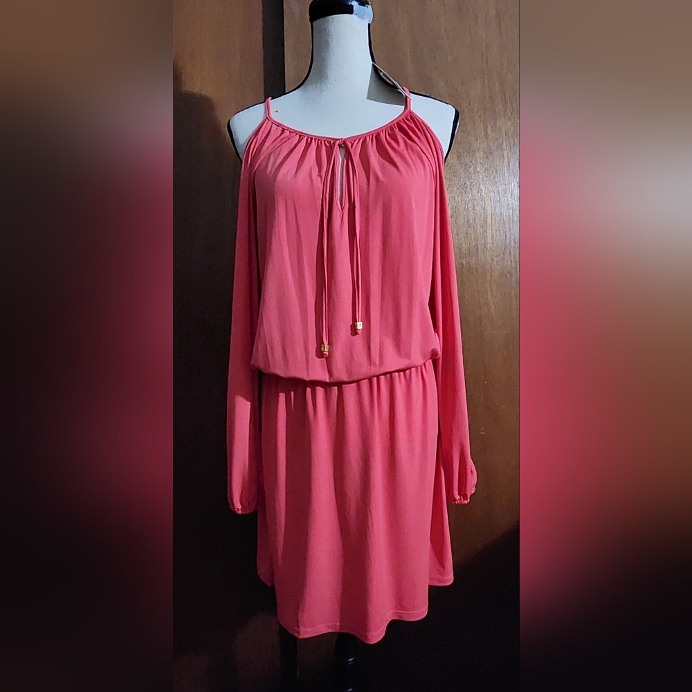 Michael Kors Coral Long Sleeve Cold Shoulder Dress